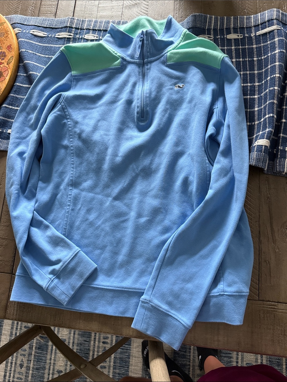 Vineyard Vines Sky Blue Half-Zip Sweater with Mint Shoulder Accents